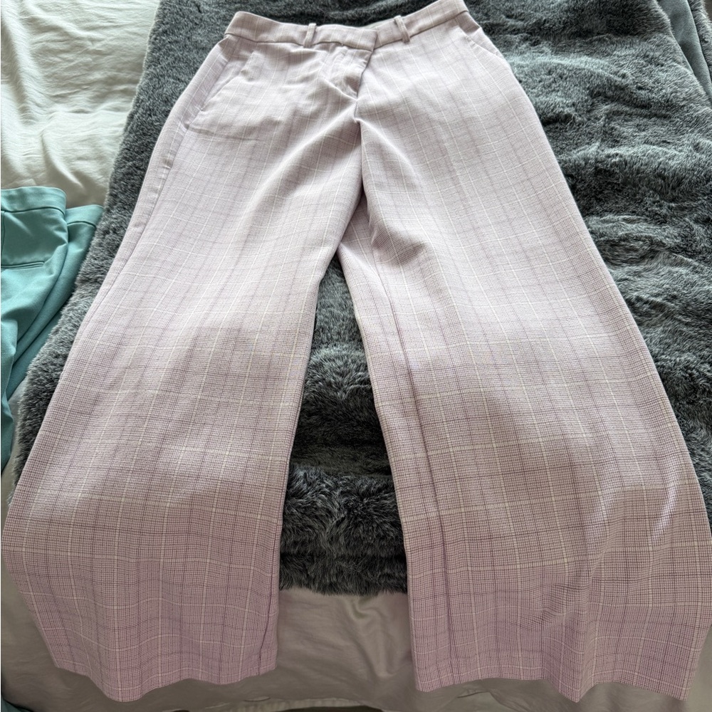 Ann Taylor Lavender Plaid Wide-Leg Pants